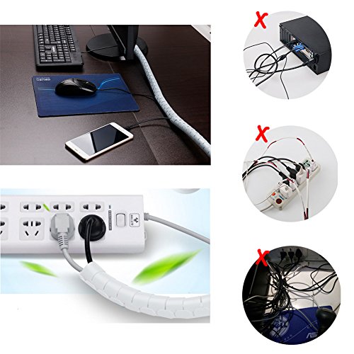 White Cable Wire Cover Cord Management Sleeve Electrical Wire Organizer Holder, VIWIEU Reusable & Expandable Desktop Spiral Tube Wire Hider with BONUS Clips For TV Computer Home Entertainment