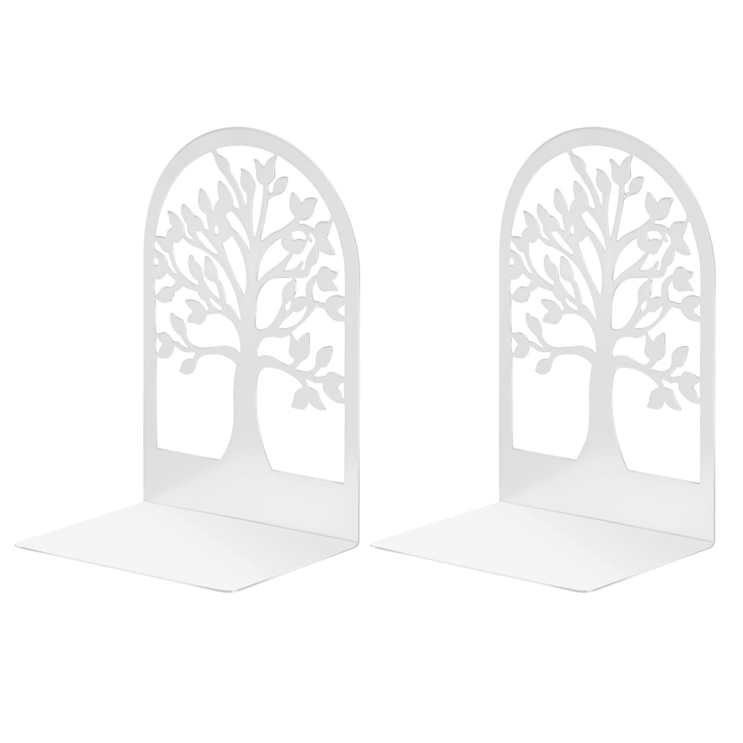 1 Pair Metal Book Ends, MSDADA Desk Bookends Heavy Duty, Book Ends Holder for Shelves, Bookends for Office&School, Book Shelf Holder Home Decorative, Bookend Supports, Book Stoppers(White)