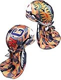 Richagga Apparel Customs Designer Durag,Deluxe Waves Wrap Do-Rag,Premium Durags for Women Mens (Orange BAPE Shark)