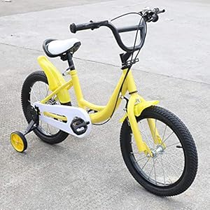 OUKANING 16 inch kinderfietsen met steunwielen, kinderfiets voor jongens en meisjes, geel