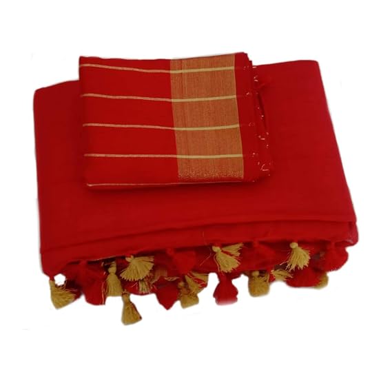 Blue Sheen Womens linen slub Sarees with 1 blouse piece SMO14