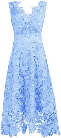 KIMILILY Women's V Neck Elegant Floral Lace Swing Bridesmaid Dress