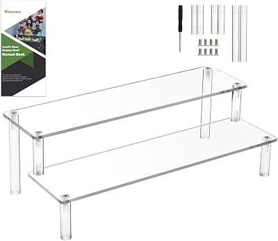 Worown 2-Tier Acrylic Riser Shelf Clear Display Stand 12in x 3.15in x 4mm