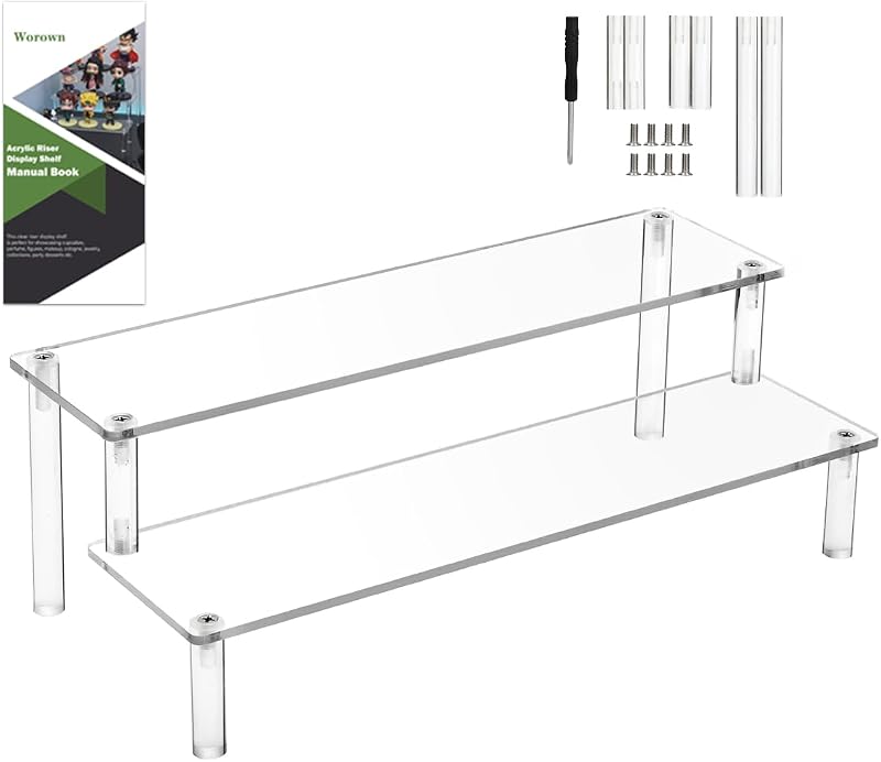 Worown 2-Tier Acrylic Riser Shelf Clear Display Stand 12in x 3.15in x 4mm