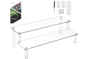 Worown Acrylic Riser Shelf, 2-Tier Clear Display Stand, Clear Display Riser Shelf for Cupcake, Trophy, Perfume, Figures, Cosm