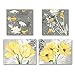 DEFLECTAIR Beautiful Grey & Yellow Poster Set; Birds and Flowers; Two 12x12in and Two 14x11in Unframed Poster Prints