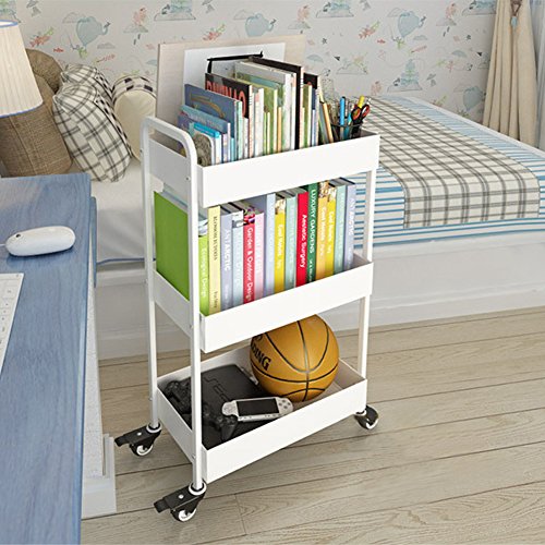 Yontree 3-Tier Kitchen Baker's Rack Utility Storage Trolley Rolling Cart Laundry Cart Flowerpot Shelf Gap Storage Rack Moveable Bookcase for Kids White 17.7x11x33 in.