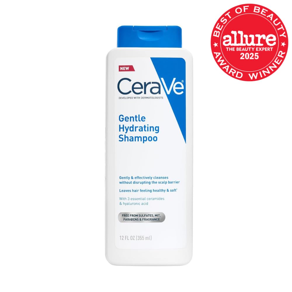 CeraVe Gentle Hydrating Shampoo, With Ceramides, Niacinamide & Hyaluronic Acid For Soft, Healthy Looking Hair & Scalp, Sulfate Free & Color Safe Shampoo, For All Hair Types, 12 Oz