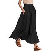 Urban CoCo Women’s Summer Boho Flowy Tiered A-Line Maxi Skirt Elastic Waist Ruffle Beach Long Skirts with Pockets