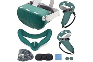 JYMEGOVR for Oculus Quest 2 Silicone Cover, Protective Cover Accessories for Meta VR, Multi Colors Soft Shell Skin, Controller Grips & Face Cover Set (Green)