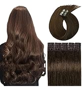 Tape in Hair Extensions Human Hair 18inch 40g 20 Pcs Chocolate Brown Natural Straight Seamless Gl...