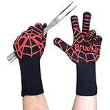 Bruella BBQ Gloves, SPIDERMAN Grill Gloves! A+ Military Grade Kevlar | Grill Fearlessly! Heat Resistant Gloves Approved to 932°F ✪ Ideal Gifts for Men &amp; Father’s Day