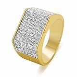 LuReen Gold/Silver Twotone Square CZ Bling Bling Iced Out Hip Hop Rings for Men