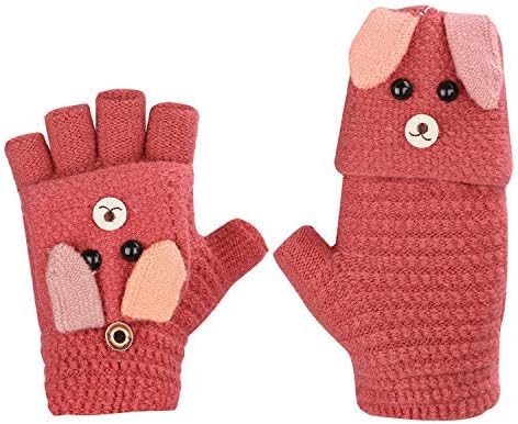 Kids Winter Fingerless Convertible Glove Boys Girls Warm Knit Mitten Children Student Thermal Half Finger Glove Toddler Hand Warmer for Running Riding Driving Ski Snow Gifts