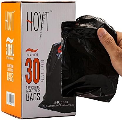 Strong Large Trash Bags, Sosoon 30 Gallon Drawstring Garbage Bags, Heavy Duty Clean-Up Bags, Multipurpose, Unscented, Black (113 Liter / 30 Gallon - 28 Count)
