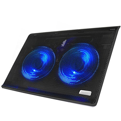 Laptop Cooling Pad, TeckNet USB Powered Ultra-Slim Quiet Laptop Notebook Cooler Cooling Pad with 2 Blue LED, 2 Large Fans, Fits 12 -15.6 Inches