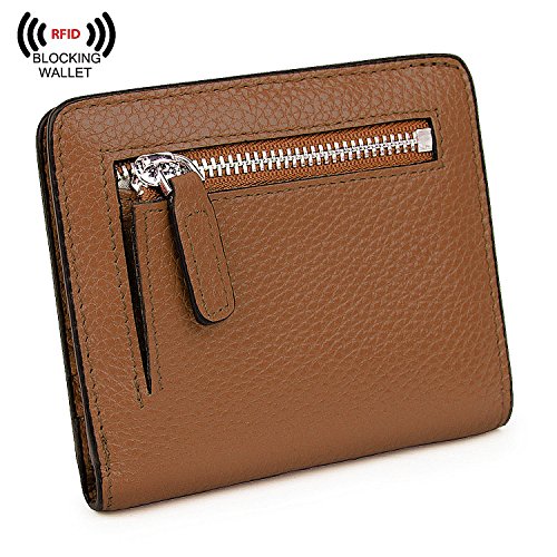 AINIMOER Small Leather Wallet for Women, Ladies Credit Card Holder RFID Blocking Women's Mini Bifold Pocket Purse, Sorrel