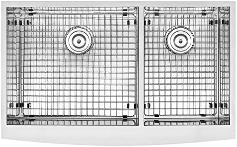 36" Ticor S4411 Bryce Series Curved Apron Front Farmhouse Undermount 16-Gauge Stainless Steel Double Bowl Zero Radius Kitchen Sink with Accessories