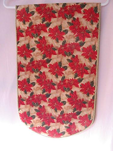 Christmas Table Runner with Poinsettia on Gold Background #C103