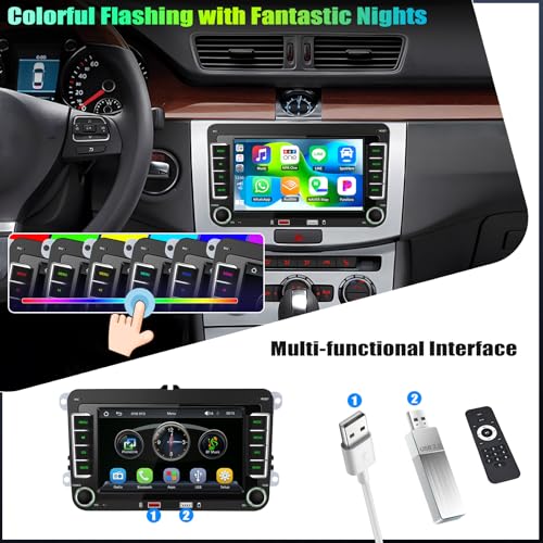 CAMECHO 7 Pulgadas CarPlay Autoradio para VW Golf 5/6 Polo Passat Seat Touran y Skoda Tiguan con Cámara Trasera, Radio Bluetooth con Inalámbrico Android Auto FM RDS Puertos USB Duales Sonido EQ