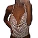 Gogoboi Nightclub See Through Deep V Halter Top Metal Sequins Crop Top Sexy Club Wear for Women (Rose gold)