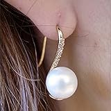 Anmao Jewelry 18K White Gold Plated Vintage Shell Pearl Hook Earrings for Women&Teens Girls Silver Hoop Earrings Pearl Hoop Nickel Free Jewelry Fashion Earrings ML013
