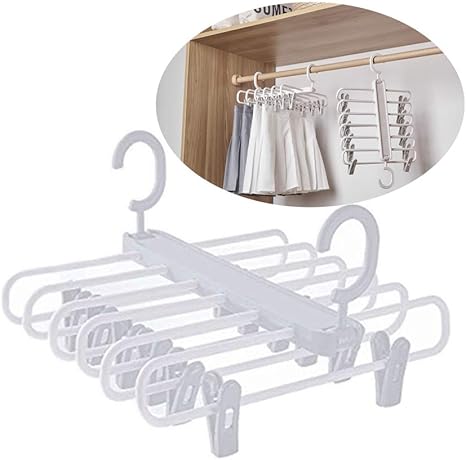 Amazon Co Jp スカートハンガー ズボンハンガー スラックスハンガー 6段 折りたたみ 収納 クリップハンガー 縦にも横にも使用でき 皺防 省スペース 多用途 ホワイト ホーム キッチン