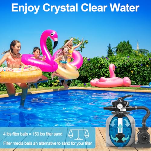 WLLEYAY 4 lbs Pool Filter Balls, New Upgrade Efficient Swimming Pool Filter Sand Alternative, Reusable Eco-Friendly Blue Filter Media Balls, Replace 150 lbs Filter Sand, Lasts for Several Seasons