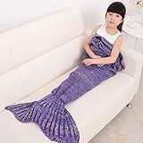 Mermaid Tail Blanket, Warm Soft Knitted Blankiet Novelty Luxury, All Seasons Cozy Sleeping Bags Air Conditioning Bed/Sofa, Special Gift for Kids,Light Purple(53.15*25.59inch) (Purple)