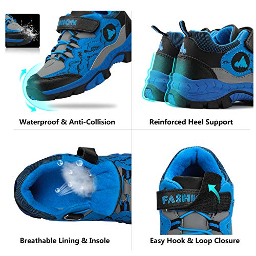 Kids Hiking Shoes School Athletic Tennis Sneaker Slip Resistant Steel Buckle Sole Walking Running Climbing Trekking Sneakers for Boys Girls