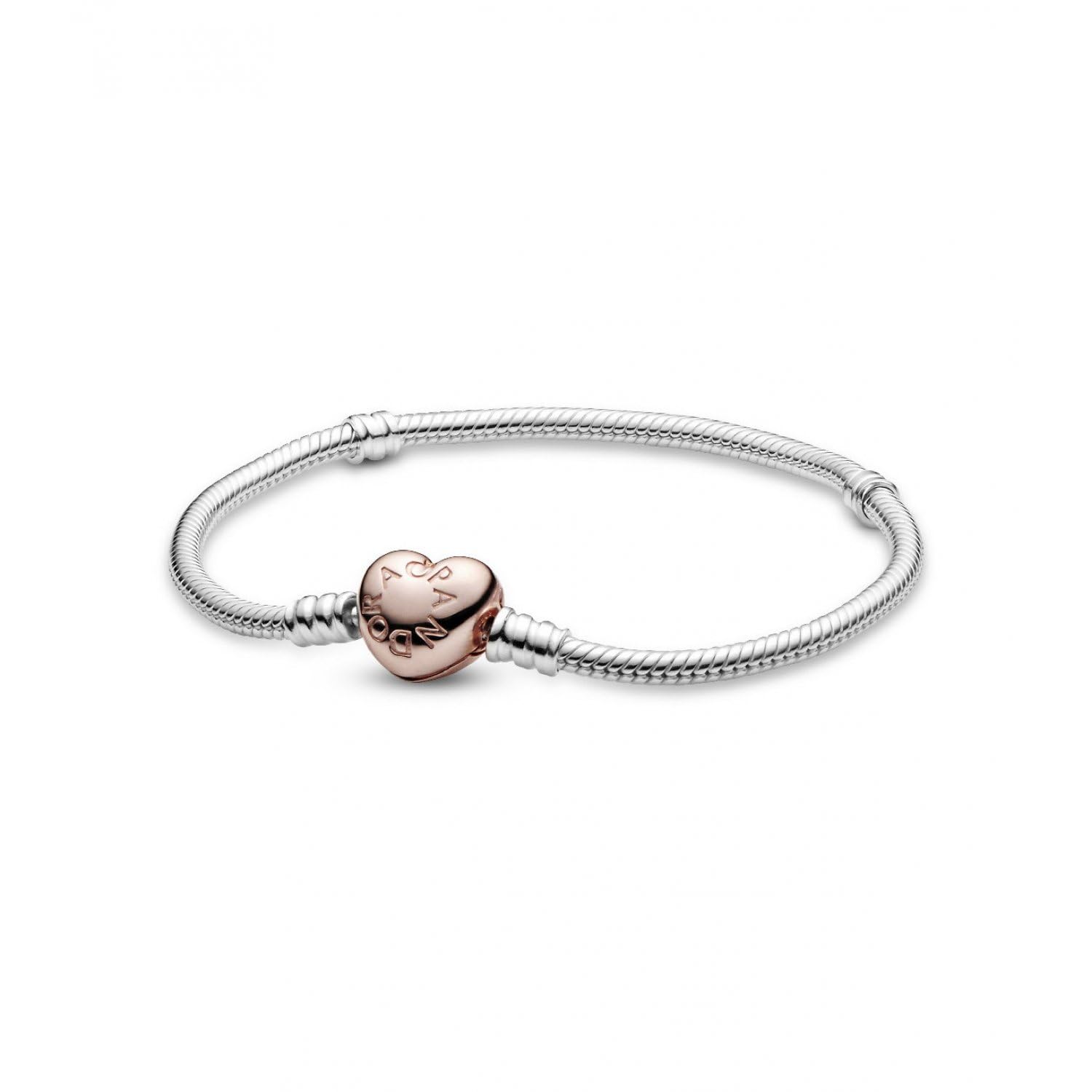 Pandora Icons Silver bracelet with heart-shaped 14k rose gold-plated clasp, 16
