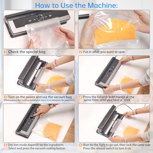 5-in-1 Vacuum Sealer with Cutting Function, 85 Kpa Vacuum Sealer for Meat, Vegetables & Cooling, with Digital Timer and 5 Vacuum Bags, for Kitchen and Long-Term Storage