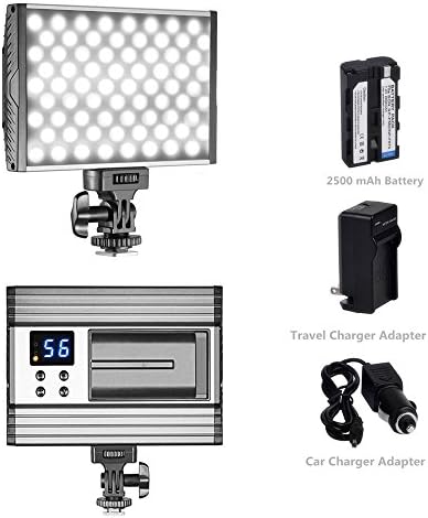144 LED Video Camera Light Kit- Ultra-thin Dimmable Camcorder Lamp Panel with Bi-color Temperature 3200K-5600K, LI-ION Battery Travel &amp; Car Charger Adapter for Nikon Canon Sony Panasonic DSLR