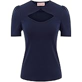 Belle Poque Women’s Hollowed-Out Tops 1950s Retro Vintage Short Sleeve Cotton Blouse
