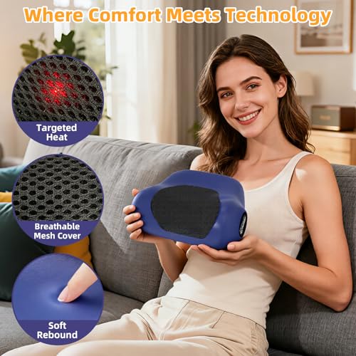 SteBeauty Neck Massager with Heat Deep Tissue 3 Temperature 41-45°C, 3 Vibration Modes Cordless U-Shaped Ergonomic for Neck Shoulder Back Pain Relief Massage Pillow, Gifts for Women Men Dad Mom