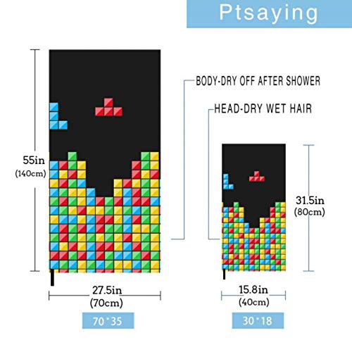 JOCHUAN-Color-Game-Three-dimensional-Block-Russian-Tetris-2-Pack-Microfiber-Towel-Travel-Beach-Towel-For-Boys-Set-Fast-Drying-Best-For-Gym-Travel-Backpacking-Yoga-Fitnes