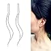 K COOL Silver Rose Gold lightweight Double Curved Threader Drop Earrings Linear Tassel Wave Dangle Earrings for women Jewelry Gifts (Silver Color)