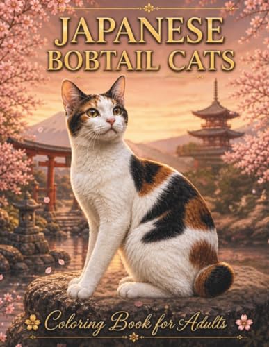 Japanese Bobtail Cats Coloring Book for Adults and Teens: Cute Short Tail Cat C…