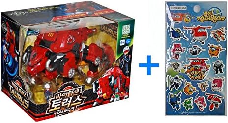 Young Toys Koreatv Animation Biklonz Taurus Transforming Coalescence Robot, Action Figure Transformer Robot + Super Wings Sticker(2 Piece)