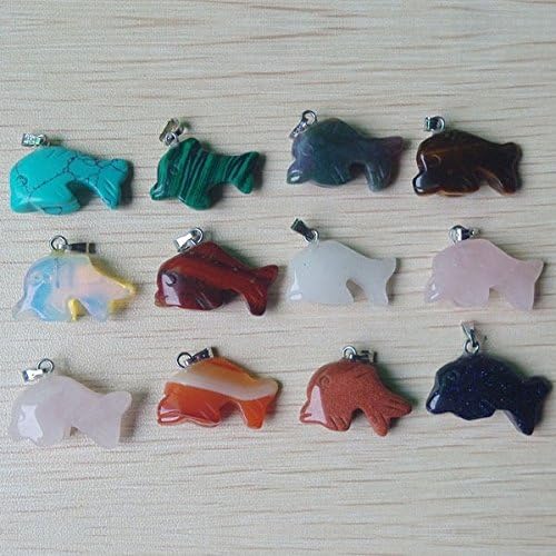 12Pcs/Lot Carved Natural Stone Dolphin Pendants Charms Beads
