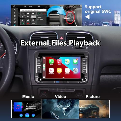 HLLECARMO 7 Inch Car Radio Compatible with iOS/Android Carplay for VW Polo 5 Golf 5 Golf 6 Jetta Passat Touran with Bluetooth/RDS AM FM/DSP EQ/USB/SWC/Mirror Link/Canbus