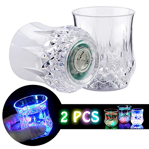 Shot Glasses [2 PCS],DiDaDi Automatic Water Activated Colorful Flashing LED Light Up Flash Blinking Beer Wine Whisky Vodka Martini Drinkware Glow Glasses Mugs for Bar Club Christmas Party Supplies