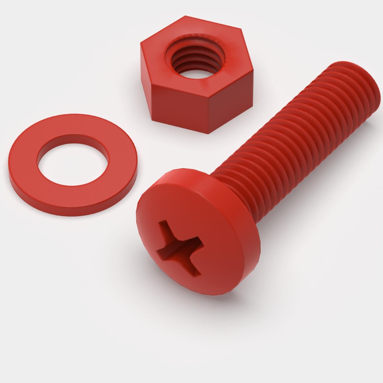 20 x Red Pan Head Screws Polypropylene (PP) Plastic Nuts and Bolts, M5 x 20mm, Washers