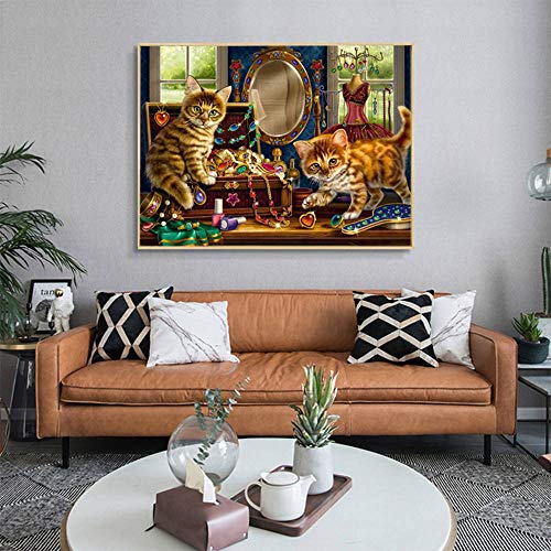 Cat Diamond Painting Kits for Adults Kids,Full Drill 5D Diamond Art by Number Embroidery Cross Stitch Kits DIY Canvas Oil Painting Rhinestones Diamond Pictures Craft for Home Wall Décor,16X12 Inch