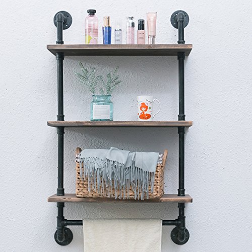 Industrial Pipe Shelving,Iron Pipe Shelves Industrial Bathroom Shelves with Towel bar,24in
