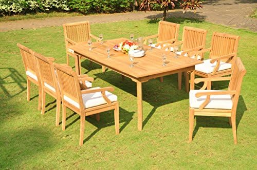 TeakStation 8 Seater Grade-A Teak Wood 9 Pc Dining Set: 83" Rectangle Table & 8 Sack Arm/Captain Chairs #TSDSSKb