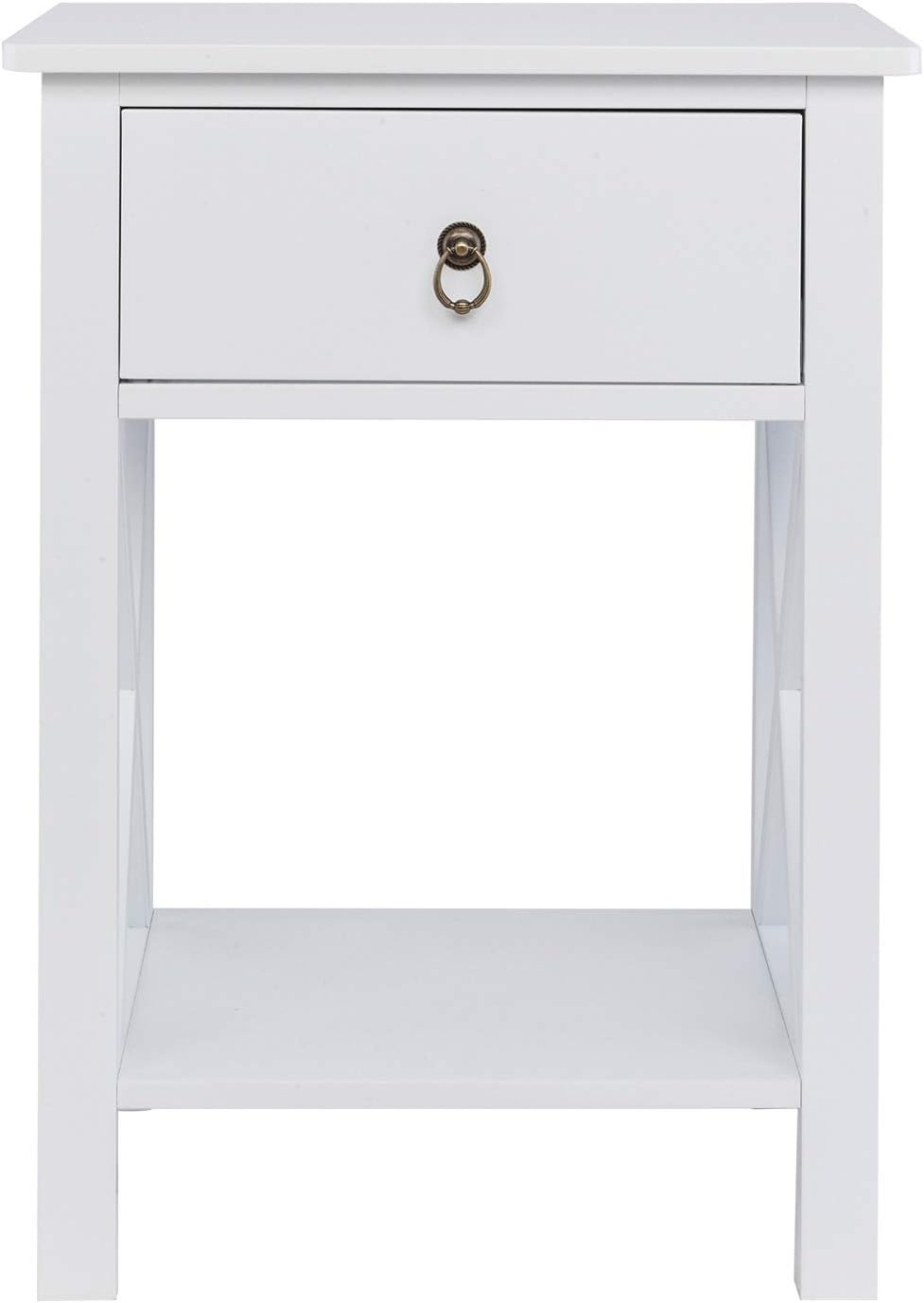 Bonnlo White End Table Nightstand with Drawer and Shelf for Storage: Kitchen & Dining