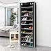 Function Home 10-Tier Shoe Rack with Dustproof Cover 30 Pair Shoe Organizer Shoe Rack Tower Zippered Storage Shoe Cabinet Ideal for Hallway Corridor (Black)