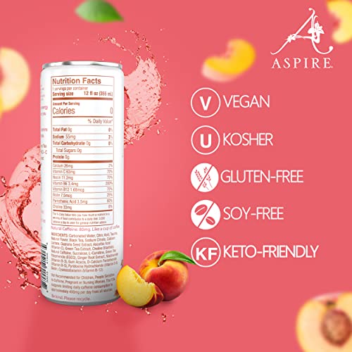 Aspire Healthy Energy Drinks, Peach Tea Lemonade, Sugar Free, Sparkling