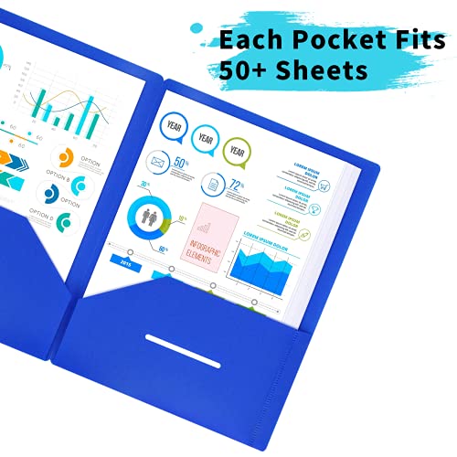 Umriox 2 Pocket Folder (Blue, 6 Packs), Paper Folders with Pockets